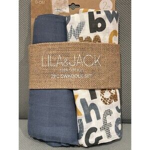 Lila & Jack Muslin Swaddle Baby Blanket Blue ABC Alphabet Letter Cotton HTF NEW